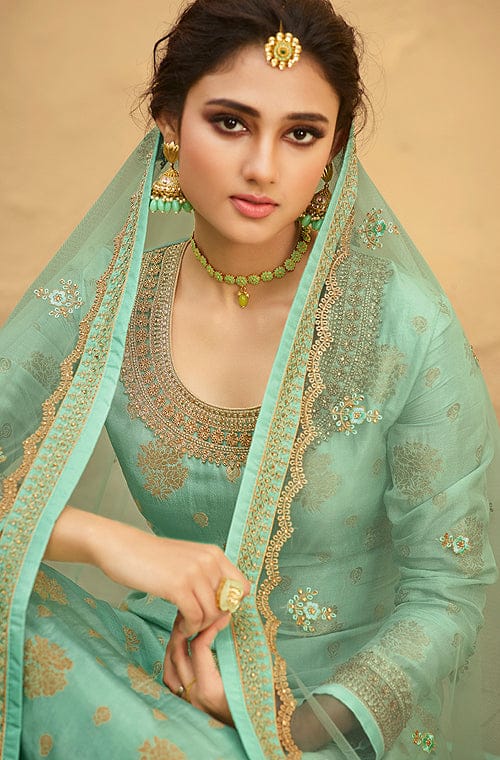 Light Green Plazo Suit Light Sea Green Designer Embroidered