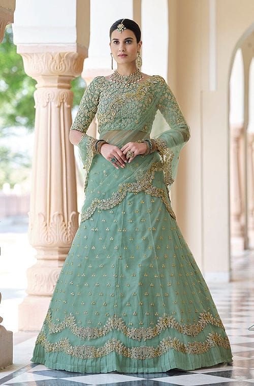 Light Sea Green Designer Heavy Embroidered Wedding Lehenga