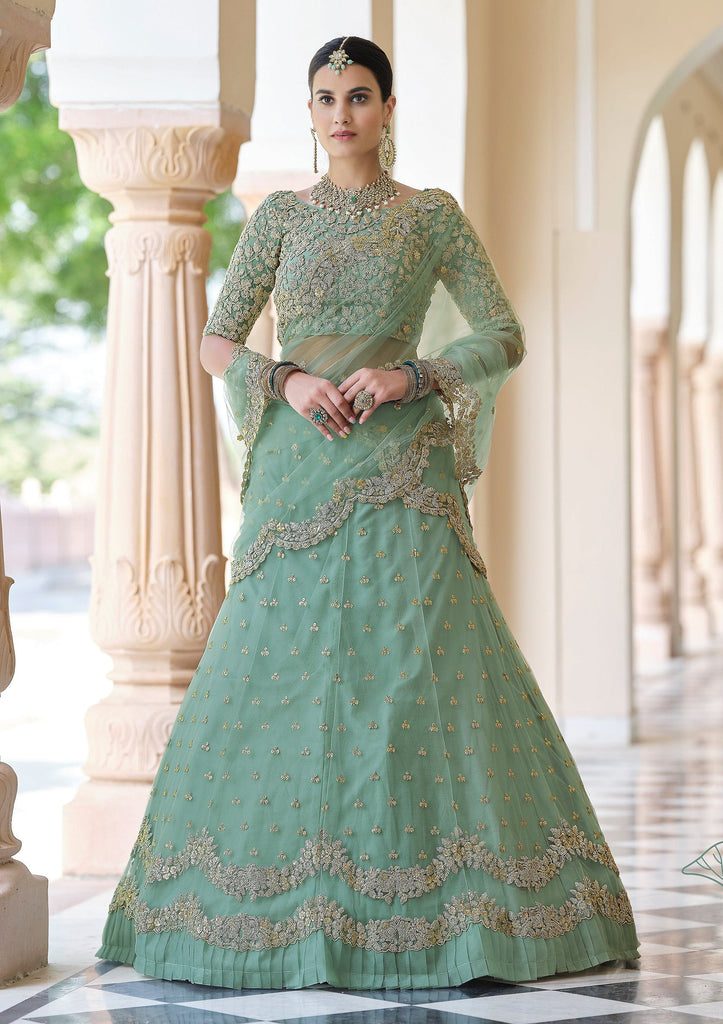 Shop Bollywood Lehenga - Mint Green And Pink Floral Designer Embroidery  Wedding Lehenga Choli At Hatkay