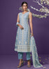 Light Steel Blue Designer Embroidered Party Wear Lucknowi Pant Suit-Saira's Boutique