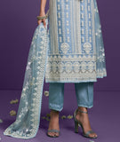 Light Steel Blue Designer Embroidered Party Wear Lucknowi Pant Suit-Saira's Boutique