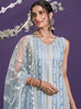 Light Steel Blue Designer Embroidered Party Wear Lucknowi Pant Suit-Saira's Boutique