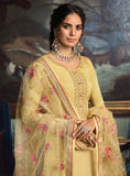 Light Yellow Designer Embroidered Wedding Silk Pant Suit-Saira's Boutique
