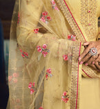 Light Yellow Designer Embroidered Wedding Silk Pant Suit-Saira's Boutique