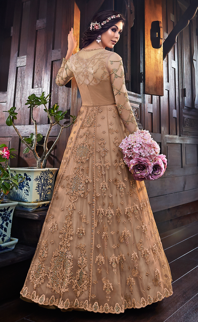 Brown Organza Sequins & Hand Embroidered Gown Design by ROQA at Pernia's  Pop Up Shop 2024