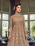 Light Brown Designer Heavy Embroidered Net Bridal Anarkali Gown-Saira's Boutique