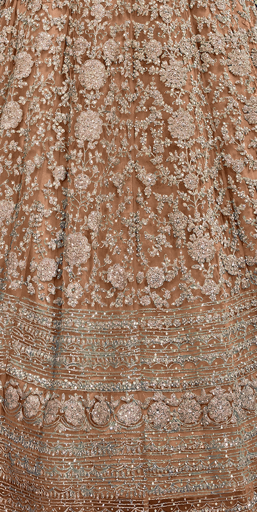 Light Brown Designer Heavy Embroidered Net Bridal Anarkali Gown-Saira's Boutique