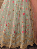 Light Gray & Peach Designer Heavy Embroidered Silk Wedding Lehenga-Saira's Boutique