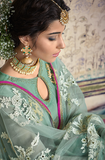 Light Sea Green & Hot Pink Designer Embroidered Georgette Palazzo Suit-Saira's Boutique