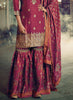 Magenta Designer Embroidered Silk Wedding Gharara Suit-Saira's Boutique