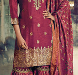 Magenta Designer Embroidered Silk Wedding Gharara Suit-Saira's Boutique