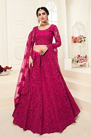 Rouge Pink Designer Heavy Embroidered Bridal Lehenga