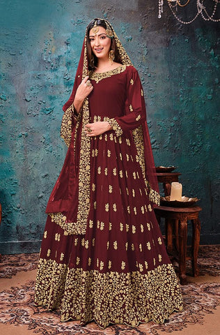 Taupe Designer Heavy Embroidered Wedding Anarkali Suit