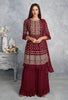 Maroon Designer Embroidered Peplum Style Sharara Suit-Saira's Boutique