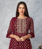Maroon Designer Embroidered Peplum Style Sharara Suit-Saira's Boutique