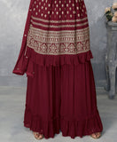Maroon Designer Embroidered Peplum Style Sharara Suit-Saira's Boutique