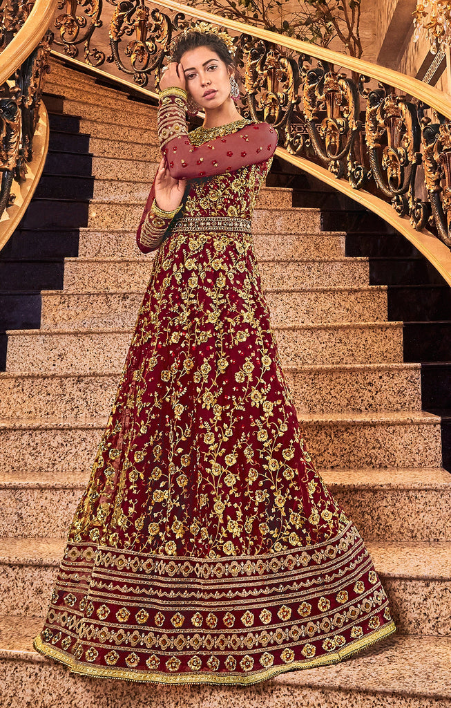 Maroon Colour AANAYA 134 Heavy Wedding Wear Designer Anarkali Salwar Suit  Latest Collection 3404 - The Ethnic World