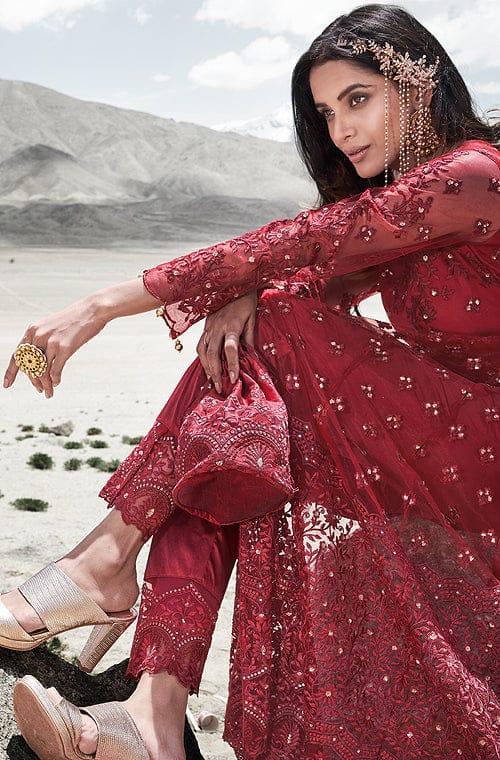 Maroon Designer Heavy Embroidered Wedding Pant Style Anarkali Suit-Saira's Boutique