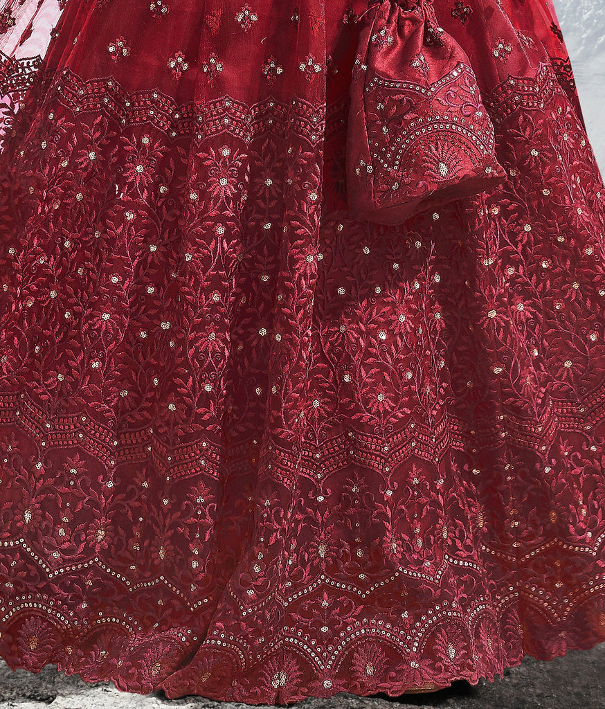 Maroon Designer Heavy Embroidered Wedding Pant Style Anarkali Suit-Saira's Boutique