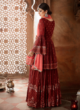 Maroon & Coral Pink Designer Heavy Embroidered Georgette Sharara Suit-Saira's Boutique