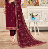 Maroon Designer Embroidered Silk Party Wear Pant Suit-Saira's Boutique