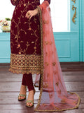 Maroon & Pink Designer Embroidered Georgette Churidar Suit-Saira's Boutique