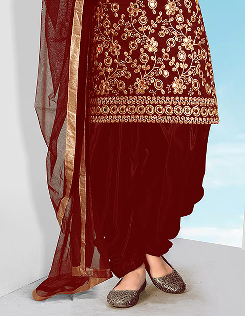 Maroon Red Designer Embroidered Mirror Work Patiala Suit-Saira's Boutique