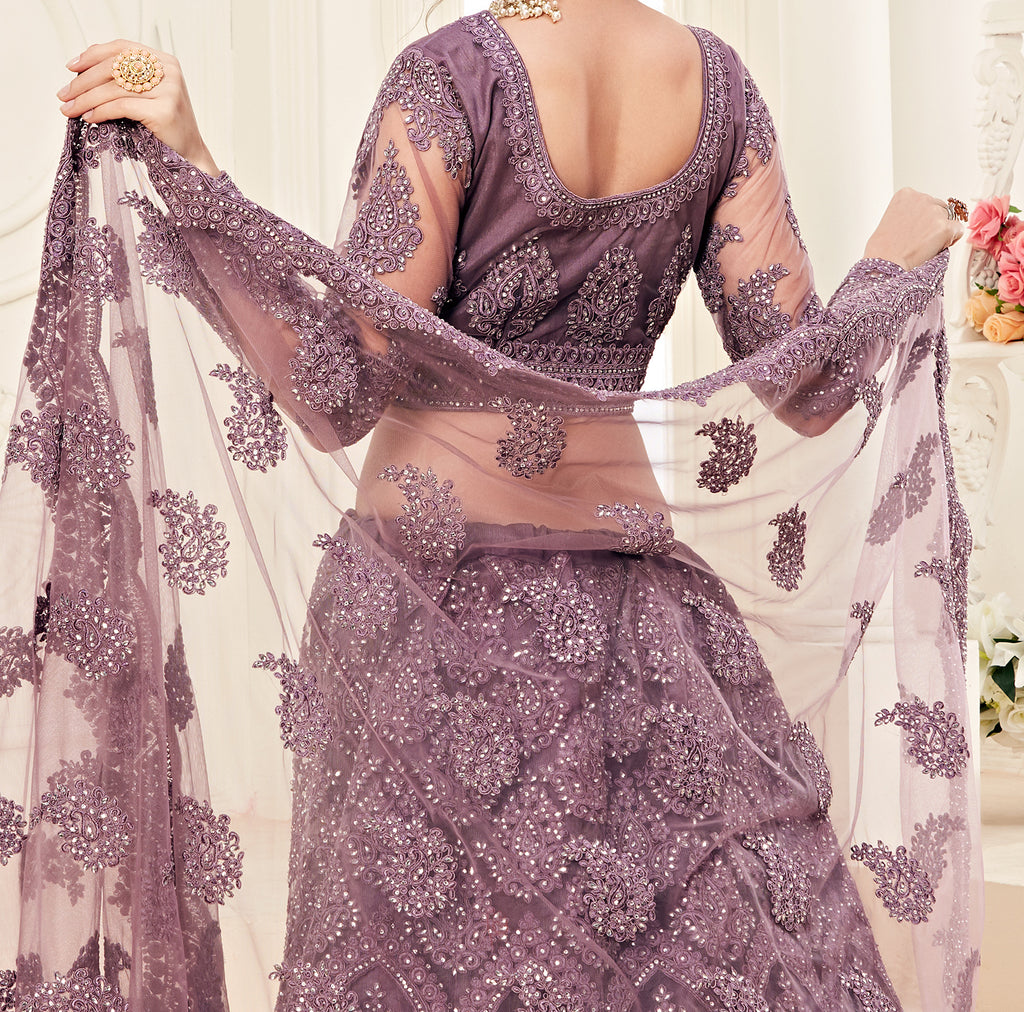 Mauve Purple Designer Heavy Embroidered Bridal Lehenga-Saira's Boutique
