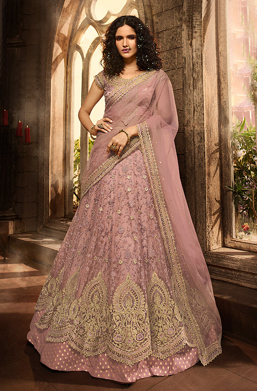 Mauve Purple Designer Heavy Embroidered Net Wedding & Bridal Lehenga-Saira's Boutique