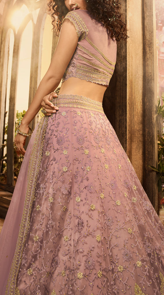 Mauve Purple Designer Heavy Embroidered Net Wedding & Bridal Lehenga-Saira's Boutique