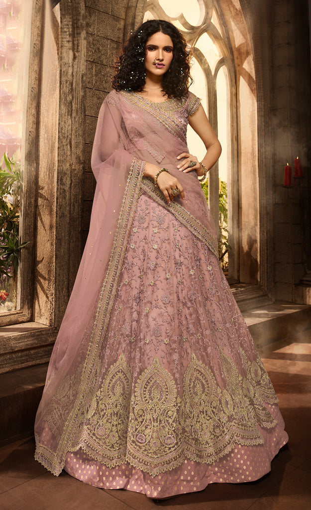 Mauve Purple Designer Heavy Embroidered Net Wedding & Bridal Lehenga-Saira's Boutique