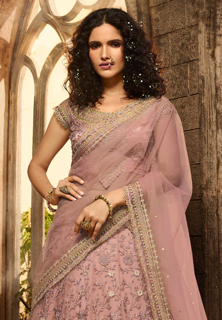 Mauve Purple Designer Heavy Embroidered Net Wedding & Bridal Lehenga-Saira's Boutique