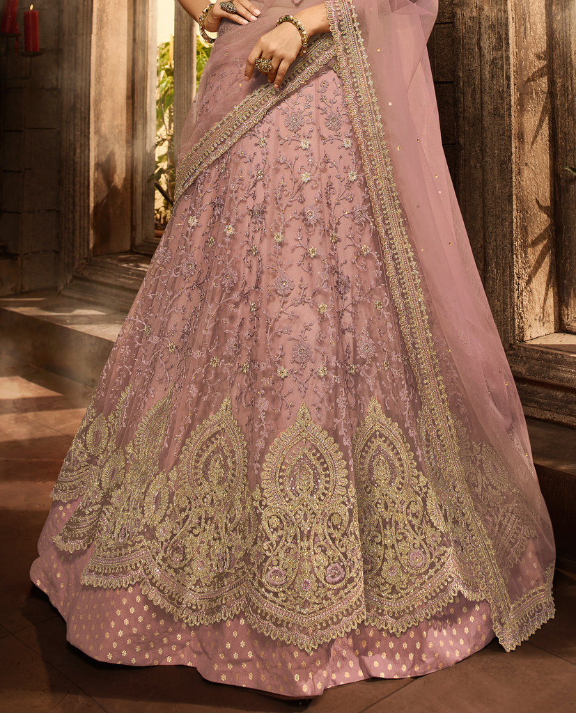 Bridal Pink Heavy Embroidered Designer Lehenga Set – Zari Banaras