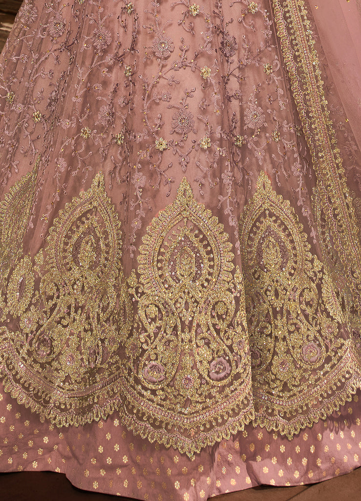 Mauve Purple Designer Heavy Embroidered Net Wedding & Bridal Lehenga-Saira's Boutique