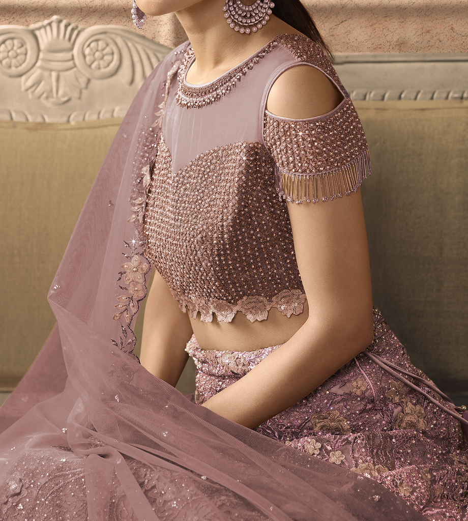 Mauve Designer Heavy Embroidered Net Wedding Lehenga-Saira's Boutique