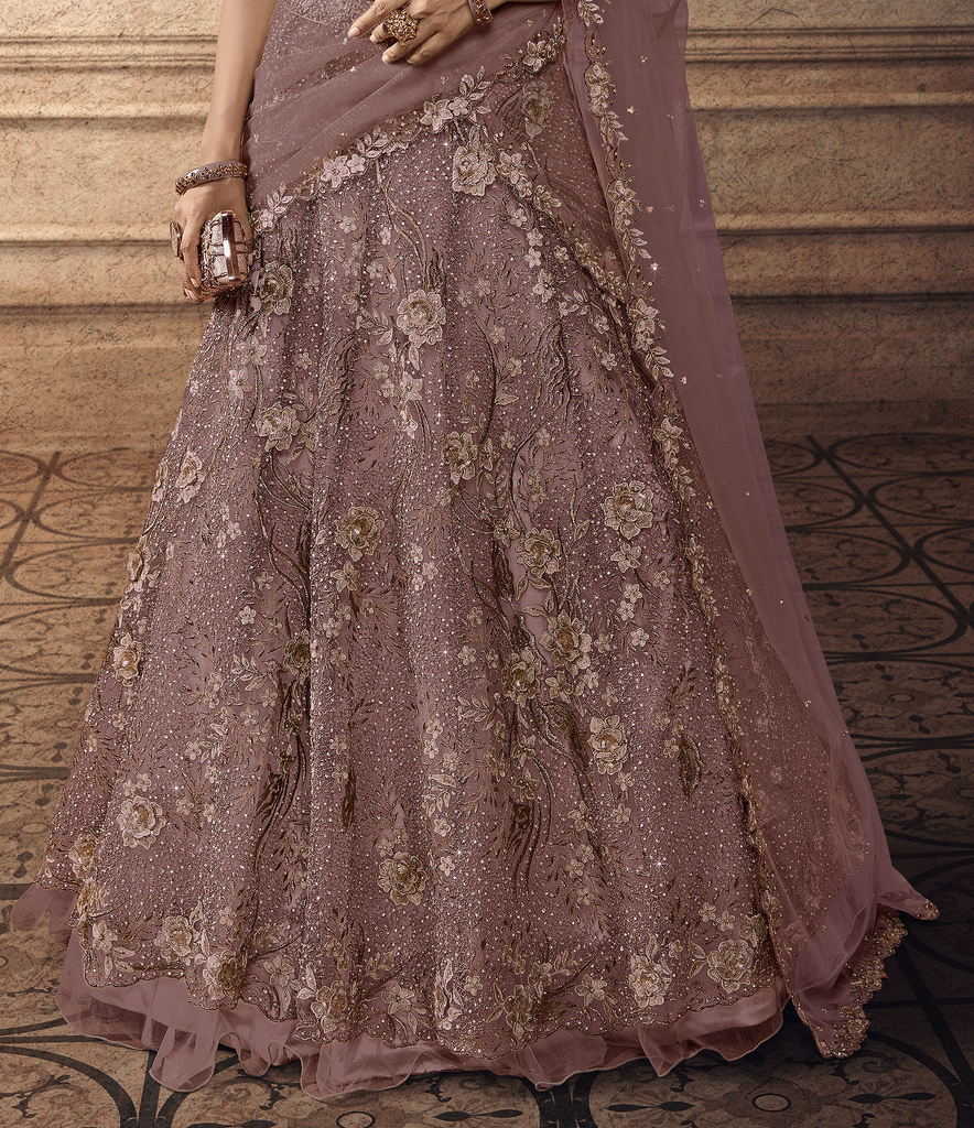 Mauve Designer Heavy Embroidered Net Wedding Lehenga-Saira's Boutique