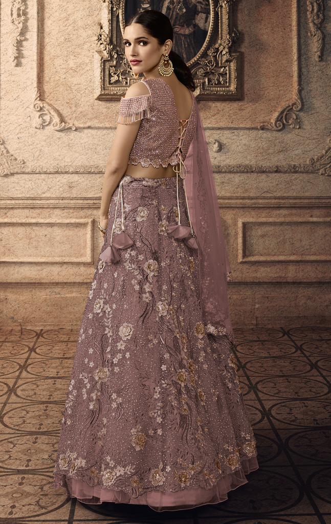 Mauve Designer Heavy Embroidered Net Wedding Lehenga-Saira's Boutique