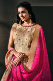 Metallic Beige & Pink Designer Jacquard Silk Party Wear Anarkali Gown-Saira's Boutique