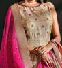 Metallic Beige & Pink Designer Jacquard Silk Party Wear Anarkali Gown-Saira's Boutique