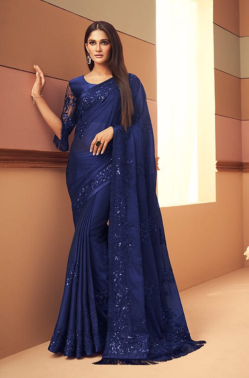 Aggregate more than 203 blue colour party wear saree super hot