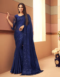 Midnight Blue Designer Embroidered Silk Party Wear Saree-Saira's Boutique