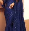 Midnight Blue Designer Embroidered Silk Party Wear Saree-Saira's Boutique