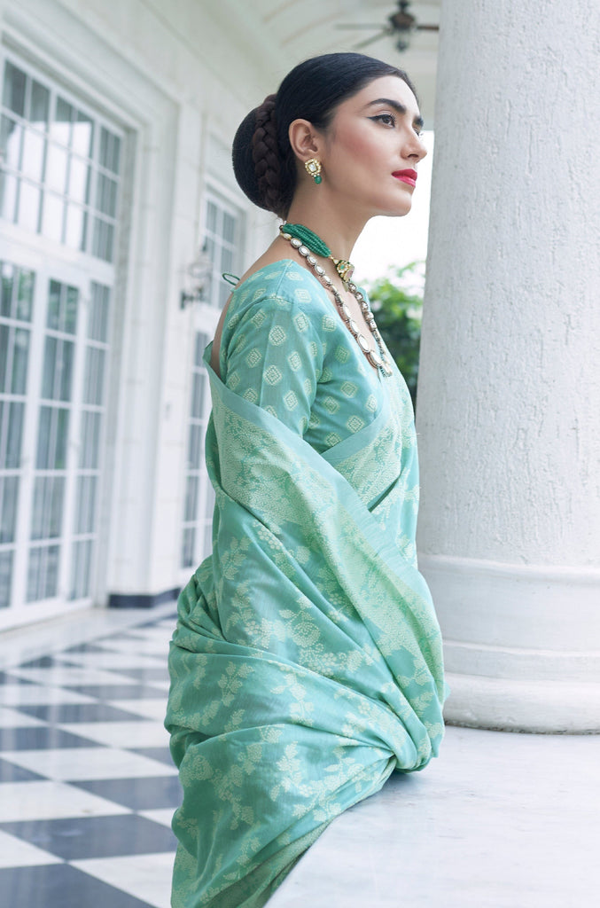 Mint Green Designer Heavy Embroidered Chikankari Party Wear Saree-Saira's Boutique