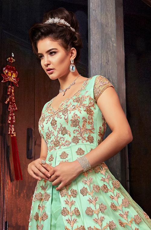 Mint Green Designer Heavy Embroidered Bridal Anarkali Suit-Saira's Boutique