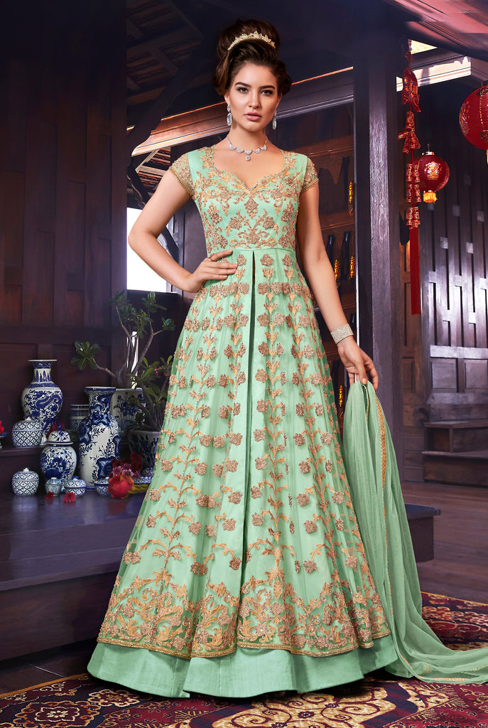 Mint Green Designer Heavy Embroidered Bridal Anarkali Suit-Saira's Boutique