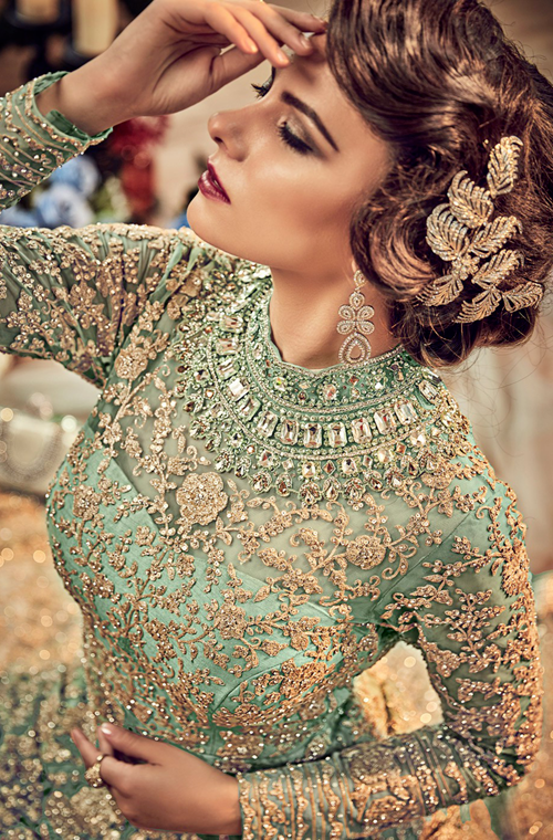 Mint Green Designer Heavy Embroidered Net Bridal Anarkali Gown-Saira's Boutique