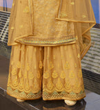 Mustard Beige Designer Embroidered Jacquard Wedding Palazzo Suit-Saira's Boutique
