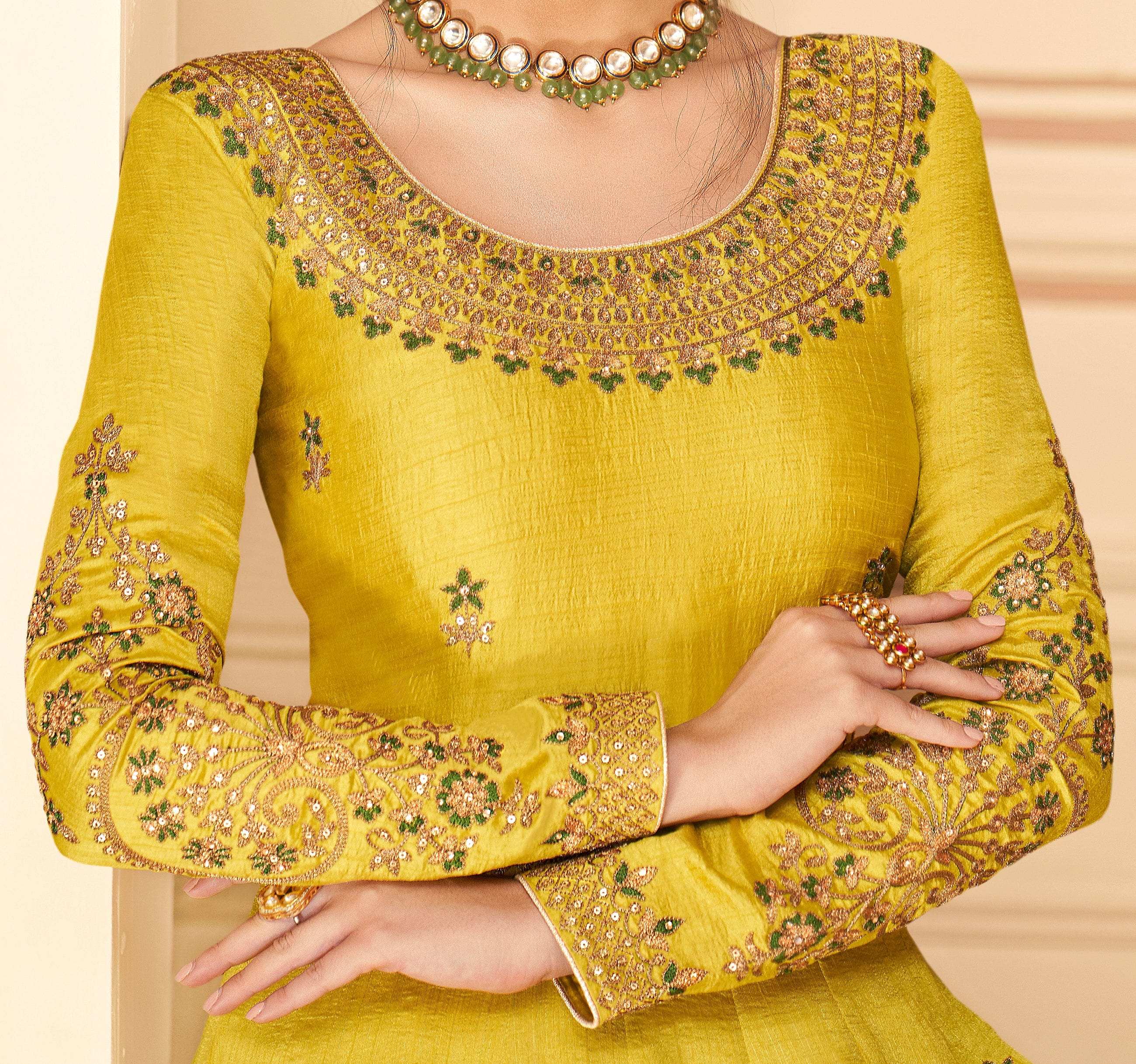 Mustard Designer Embroidered Floor Length Silk Anarkali Suit | Saira's ...