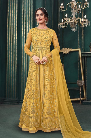 Saffron Yellow Designer Embroidered Wedding Anarkali Suit
