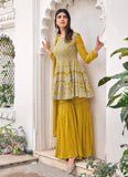 Mustard Designer Embroidered Party Wear Gharara Suit-Saira's Boutique
